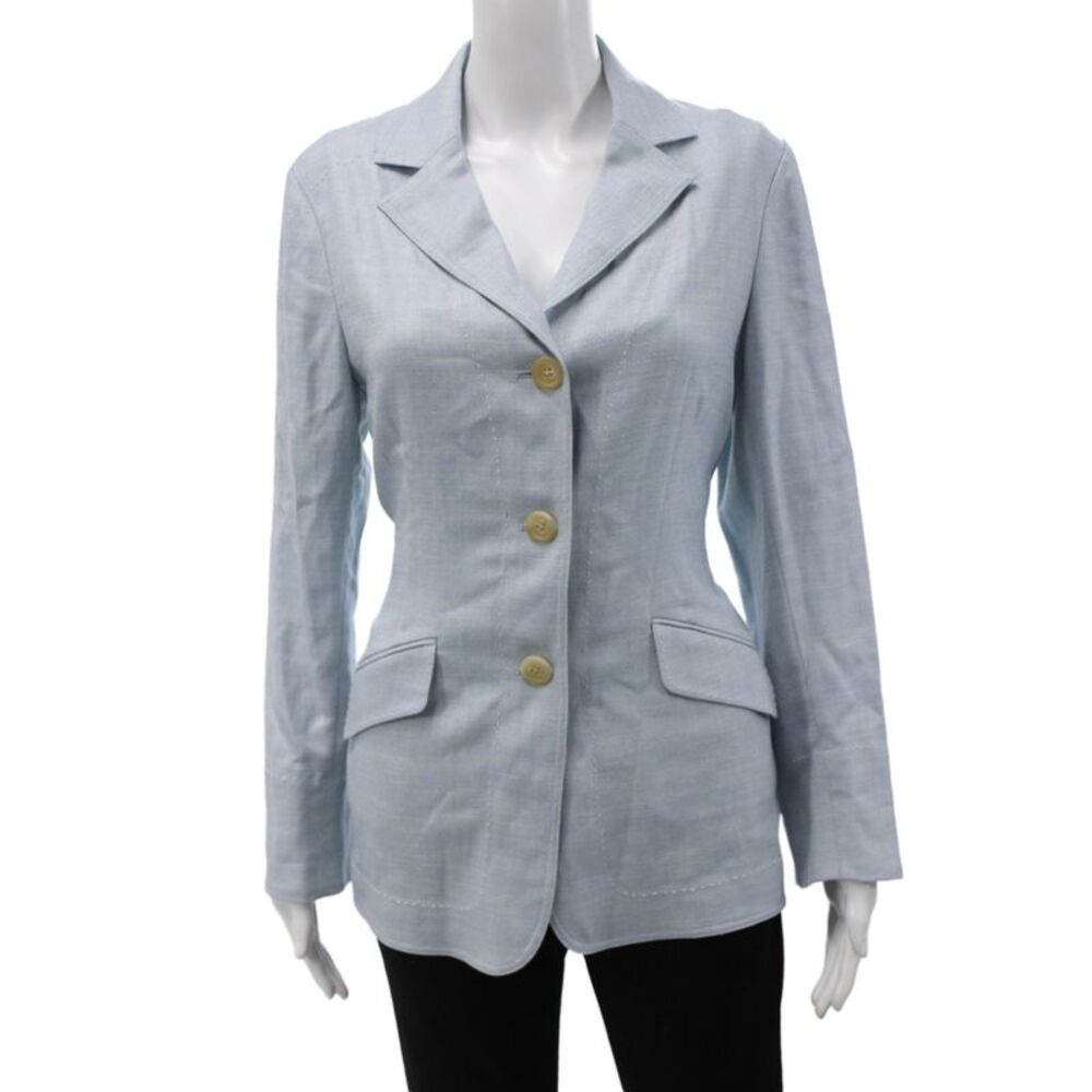 Rani Arabella Womens Wool Blue Blazer Long Sleeve Button Size M
